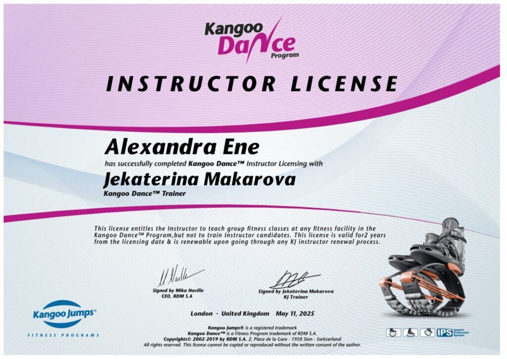 Kangoo Dance instructor licence certificate