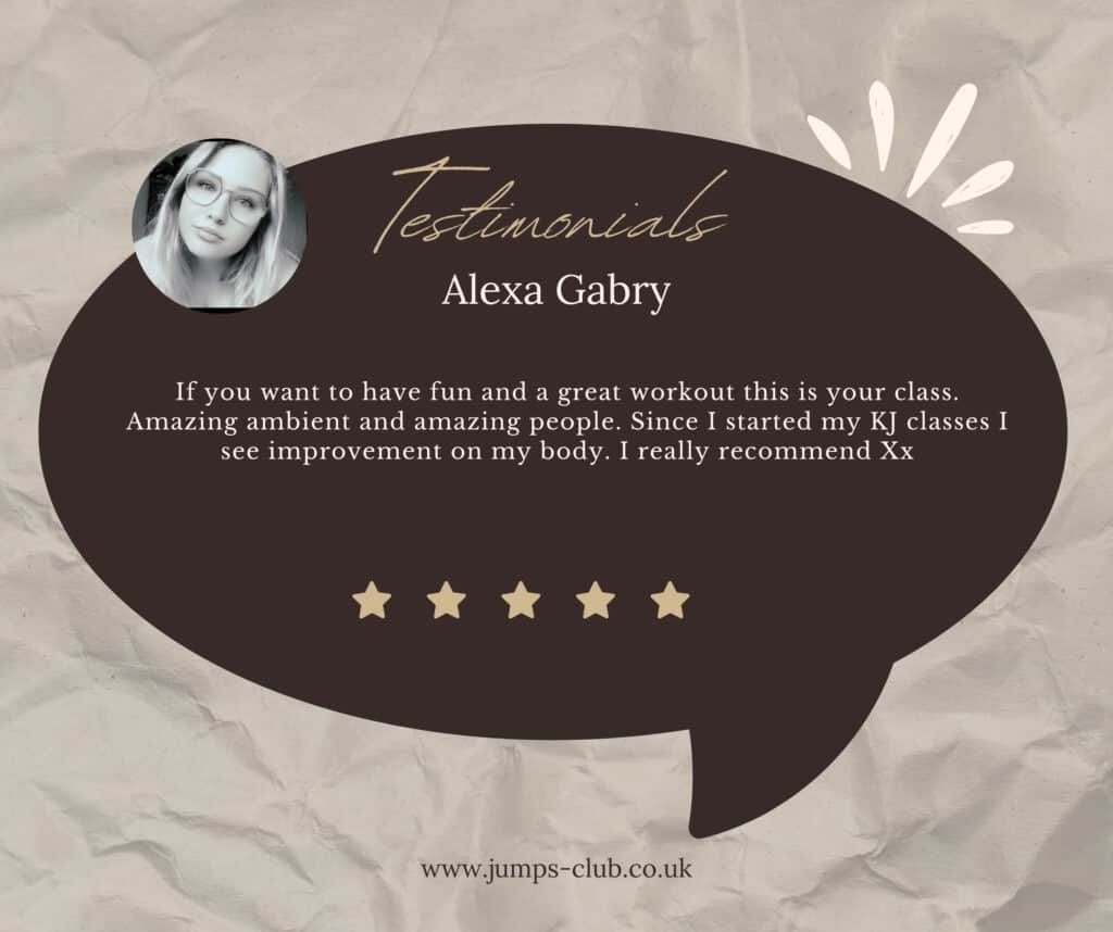 Testimonial for Jump's Club workout classes.