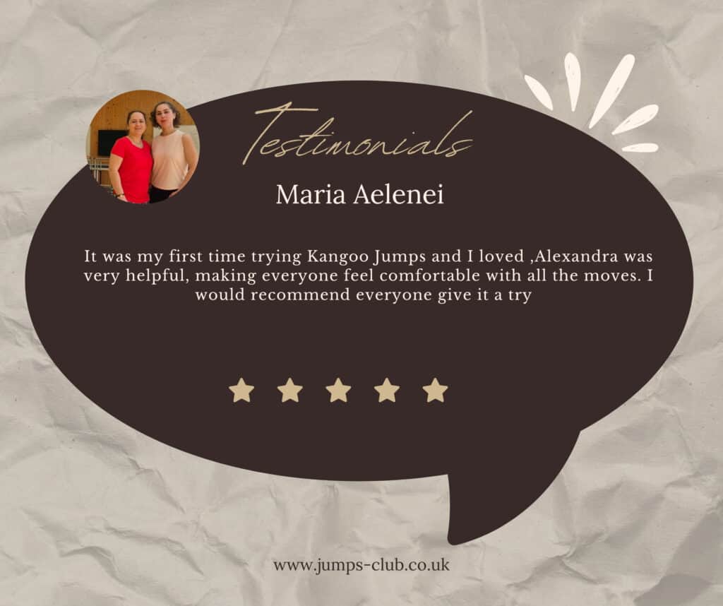 Testimonial about Kangoo Jumps experience and recommendation.