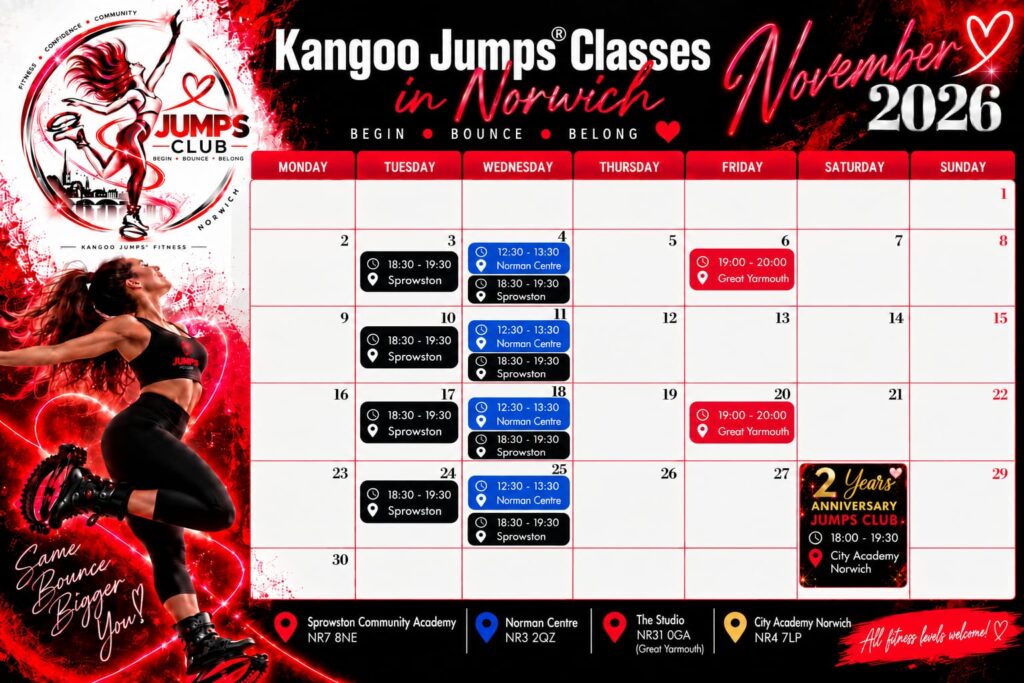Jumps Club Kangoo Jumps timetable, November 2026