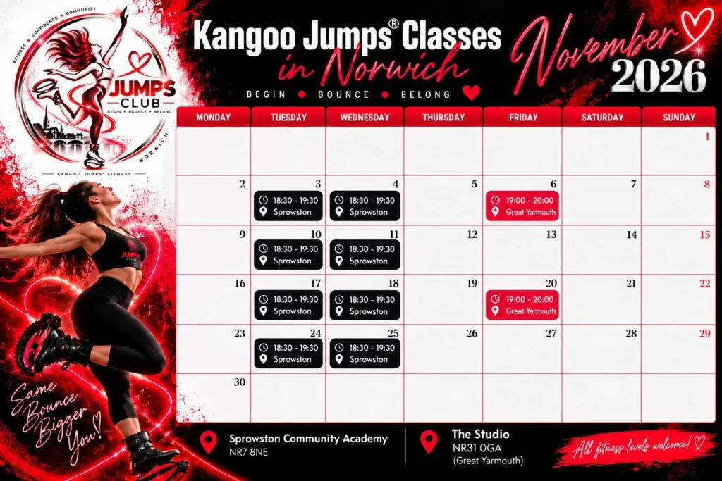 Jumps Club Kangoo Jumps timetable, November 2026